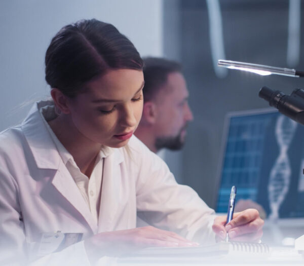 A medical researcher preparing reports on clinical research